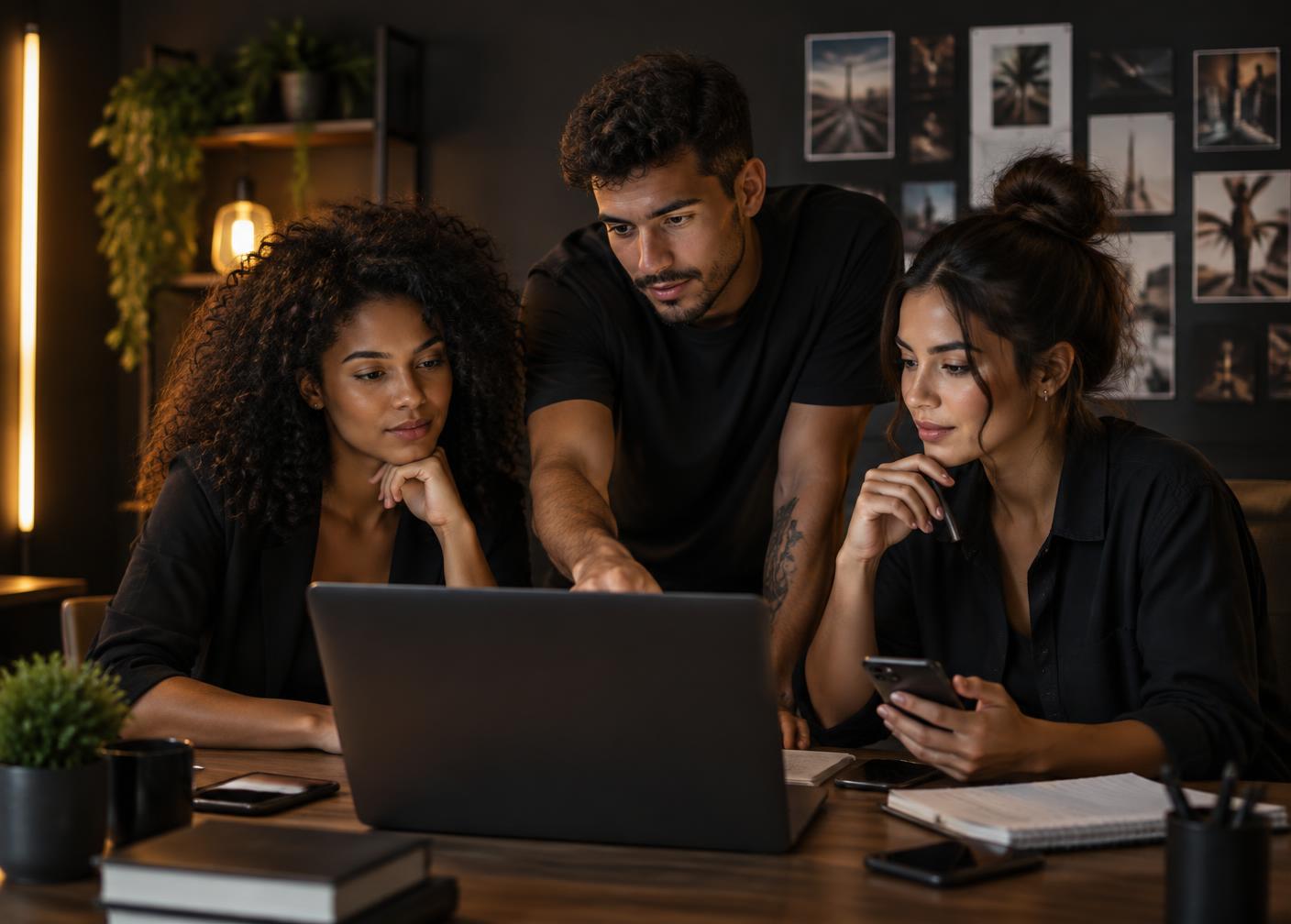 Jovens aprendendo estratégias digitais em grupo